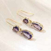紫色立方氧化鋯復古金色水滴耳環，優雅高貴，適合日常、度假及宴會佩戴，女性絕佳禮物選擇 - 金色 - 查看 5