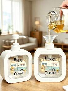 Botella dispensadora de presión con diseño de girasol, botella con cabezal de bomba recargable de gran capacidad, juego de contenedores cuadrados de plástico reutilizables, apto para jabón de manos, loción, champú y gel de baño, diseño transparente visible, apto para cocina, baño, hogar y oficina, esencial portátil para viajes - Ver 2