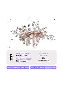 1 pieza Peineta de novia con strass en oro rosa, accesorio para peinado de banquete vintage hecho a mano con flores y hojas, adorno para el cabello de boda - Multicolor - Ver 8