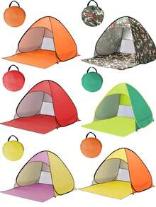 1pc Portable Pop-Up Beach Tent, UPF 50+ UV Protection Lightweight Instant Sun Shelter With Storage Bag And Ground Stakes, Foldable Outdoor Canopy For Women, Family Beach, Camping, Picnic, Park, Hiking, Fishing, Summer Travel Essential Gift - Multicolor - View 6
