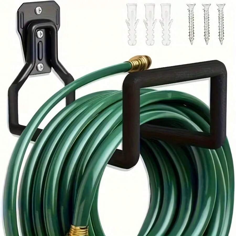 1pc Black Rigid Water Pipe Storage Rack, Sturdy Load-Bearing Easy Installation, Weather-Resistant Durable For Outdoor Use, Organizes Watering Hose And Gardening Tools, Dual-Use For Yard And Balcony Landscaping, Practical Accessory For Plant Lovers - Black - View 1