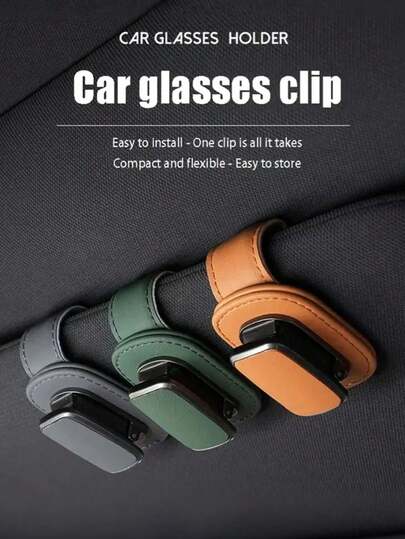 Soporte para gafas de parasol de coche de cuero PU de alta calidad & metal - Diseño universal de clip que se adapta al 99% de los vehículos, clip elástico resistente, resistente a arañazos, instalación fácil, sujeta gafas, gafas de moda & documentos, compacto & elegante