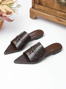Women's Pointed Toe Flat Sandals 2026 Spring/Summer New Versatile Soft Sole Beach Sandals Fashion Roman Sandals Plus Size Women's Shoes 41-42 - Dark Brown - View 1