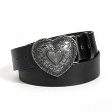Women's Vintage Heart Buckle PU Leather Belt, Adjustable Western Waist Belt For Jeans & Dresses - Heart-shaped Belt - View 4