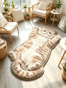 1pc Cream Cat Lying On Back Floor Mat, Washable Area Rug For Living Room, Non-Slip Bathroom Decor Mat, Cartoon Animal Cushion For Home Decor, Indoor Room Decoration Rug - Reclining Cream Cat - View 1