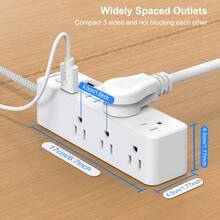 電源延長線防雷插座，5英尺延長線，9個插孔含3個USB埠(1個USB-C埠)，三面插座擴展器，壁掛式設計適用於旅行、居家、學校、大學宿舍及辦公室 - 查看 3