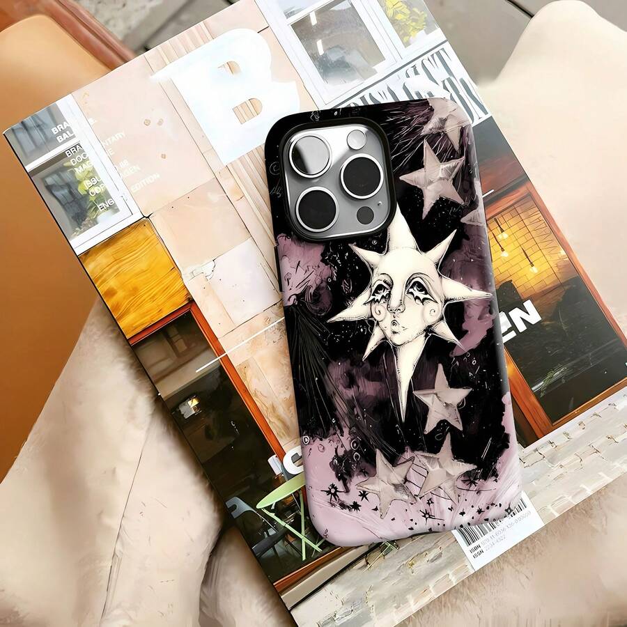**Funda para teléfono con diseño de estrellas, compatible con Samsung, Apple, VIVO, OPPO, , Transsion, , y Honor. Fabricada en TPU, ofrece protección contra golpes y caídas. Un regalo perfecto para amigos y familiares.** - Negro - Ver 1