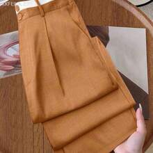 Soqi Women's Clothing  Petite Pantalones rectos casuales de talla grande para mujer con bolsillos contrastantes - Naranja - Ver 1