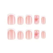 24pcs Short 3D Minimalist White French Style 3D Flower Square Nails + 1pc Jelly Glue + 1pc Nail File - 彩色 - 查看 2