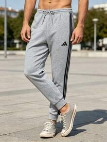 Adidas M 3S FL TC PT長褲針織加絨男士健身訓練JE6318運動長褲 - 中麻灰/黑色 - 查看 3
