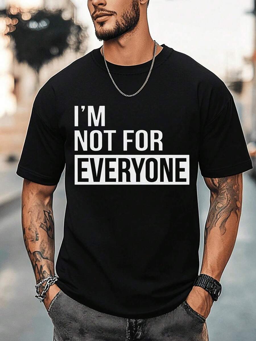 Men's Casual Short Sleeve Crew Neck T-Shirt, Creative Printed Design, Simple Design, Woven Process - Black 5 - View 1