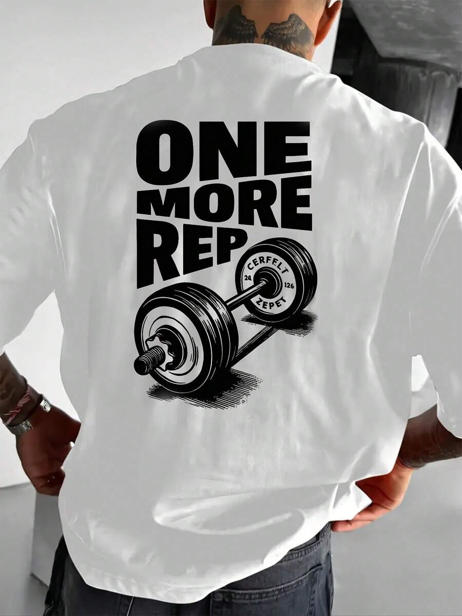 Neues bedrucktes Herren-Kurzarm-Mode-T-Shirt, ein Must-Have für Ausflüge und Dates, "ONE MORE REP," schlicht, vielseitig, klassischer amerikanischer Stil Kurzarm-T-Shirt. - Weiss - Übersicht 1