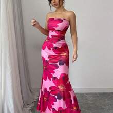 Vestido largo de tirantes con estampado floral elegante para mujer - Multicolor - Ver 7