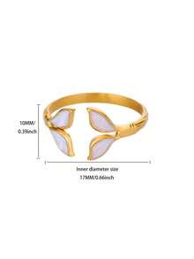 1pc Summer Fresh Fishtail Enamel Ring, 18K Gold Plated Stainless Steel Open Band Ring, Gentle Niche Jewelry, Beach Vacation Date Gift - Yellow Gold - View 10