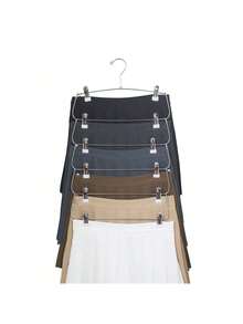 3/6 Tier Multi-Layer Metal Clothes Rack With Clips - Bedroom Foldable Storage Organizer, Space-Saving Design; Home Essential, Closet Storage Metal Hooks - Silver - View 8