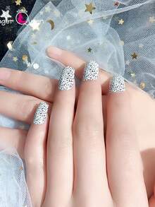Finger Queen Short Square False Nails Animal Print Black And White 24pcs Card - Estampado animal negro blanco - Ver 2