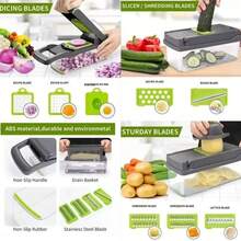 Pro Chopper 16-In-1 Multi-Function Vegetable Chopper With Container, Manual Onion Dicer, Fruit Slicer, Shredder And Grater, Interchangeable Blades, All-In-One Vegetable Chopper, Time-Saving Kitchen Essential Practical Home Gift, Suitable For Meal Prep - Gray-green - View 5