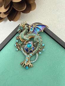 Luxury Charms Hollow Dragon Brooch For Women Elegant Rhinestone Pin Clothing Corsages Charming Jewelry Vintage Party Accessory - Purple - View 6