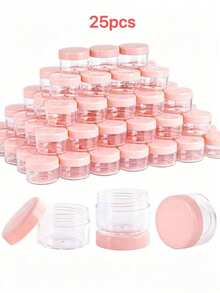 Mini Transparent Cream Jar With Transparent Lid, Plastic Cosmetic Empty Sample Jar, Small Cosmetic Sample Container, Multi-Color Cream, Lotion, Lipstick, Eyeshadow, Nail Powder, Jewelry, Powder Cake, Etc., Portable Reusable Travel Essential, Empty Sample Bottle - Pink - View 9