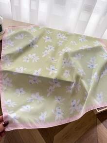 1pc Fashion Floral Print Faux Silk Satin Square Scarf Hair Band, Women's Multifunctional Hair Band Shawl, Suitable For Travel, Vacation, Casual, Headscarf - FG453-2 Pink Green - View 2