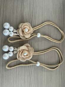 2pcs Bohemian Style 3D Floral Curtain Tiebacks, Pearl Decorated Adjustable Curtain Clips, Luxury Curtain Buckle Rings For Living Room And Bedroom - Multicolor - View 16