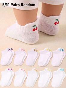5/10 Pairs Random Baby Ankle Socks, Colorful Cherry And Heart Print Socks, Socks For Girls, Baby Stuff, Toddlers, Newborns, Funny Socks, Gift - Multicolor - View 1