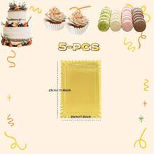 10pcs Gold Rectangular Cake Trays, Heavy Duty Cardboard Trays, Oil-Proof Cake Base, Dessert Display Cupcake Decoration Serving Platter, Suitable For Birthday Party Wedding Catering - Gold - View 16