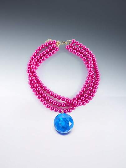 Rollcall Chunky Hot Pink & Blue Faux Pearl Multi-Layer Creative Exaggerated Animal Green Enamel Giraffe & Deer Pendants Short Women Purple