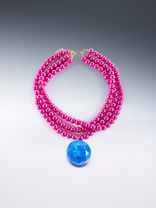 Rollcall Chunky Hot Pink & Blue Faux Pearl Multi-Layer Creative Exaggerated Animal Green Enamel Giraffe & Deer Pendants Short Women Purple