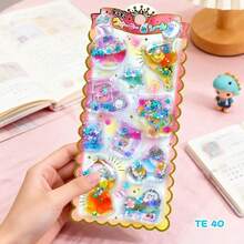 Pegatinas 3D con brillos en forma de conejo lindo, gatito, botella de agua y estrella, divertido intercambio de pegatinas - Multicolor - Ver 18