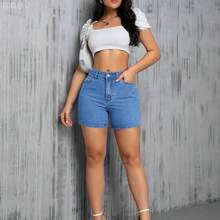 xuehuamaoyi02  Shorts de mezclilla casuales lisos para mujer para uso diario - Lavado ligero - Ver 7