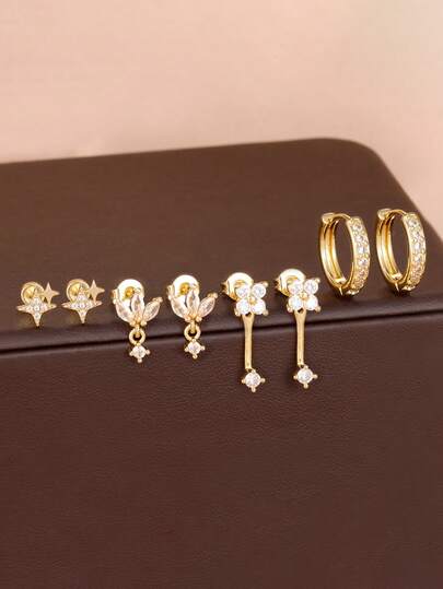 8pcs/Set Fashion Stainless Steel Star Stud Earrings, 18K Gold Plated Geometric Earrings For Women, Elegant Engagement Birthday Jewelry Gift