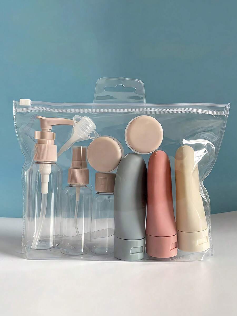 11pcs/Set Travel Cosmetic Lotion Refillable Bottle Set Empty Liquid Container Toiletries Travel Bottles Set Leakproof Squeezable For Shampoo Body Lotion Bath Shower Gel Subpackage Bottle Living RoomBedroom Bathroom Home Decor Travel Stuff Essentials