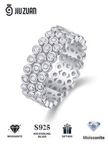 1pc 925 Sterling Silver Elegant Luxury Moissanite Ring, Ideal Gift For Engagement, Wedding, Birthday, Anniversary, And Bridal Jewelry - Silver - View 2