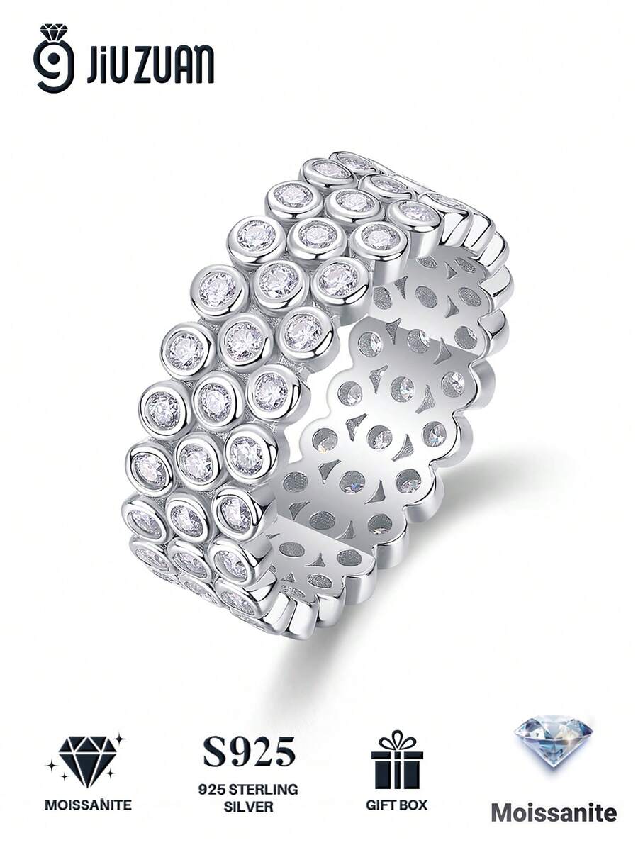 1pc 925 Sterling Silver Elegant Luxury Moissanite Ring, Ideal Gift For Engagement, Wedding, Birthday, Anniversary, And Bridal Jewelry