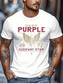 Camiseta Vintage Morada Oscura para Hombre - Camiseta de Manga Corta con Estampado Retro, Icónica, Adecuada para Uso Casual, Conciertos y Actividades al Aire Libre, Lavable a Máquina - Blanco - Ver 1