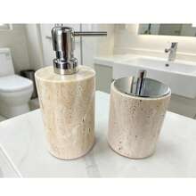 Luxury Marble Bathroom Accessories Set, Soap And Lotion Dispenser Bottles, Reed Diffuser With Tray, Elegant Vanity Storage Box, Home Decor - Beige - View 11
