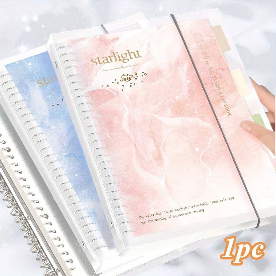 One A5/B5 Notebook With 54 Sheets And 108 Pages, Featuring A Colorful PP Cover With A Starry Design, Removable Transparent Spiral Binding, Lined And Grid Pages, Suitable For Students Or Business Notes, And Can Be Used As A Diary. School Supplies - Multicolor - View 1