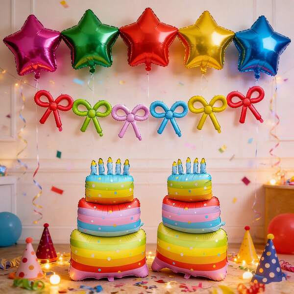 2pcs Large 1.5m Bow Birthday Cake Aluminum Foil Balloons For 1st Birthday Anniversary Party Decoration