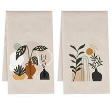 2er Set Küchentücher, Bohemian Minimalistisches Blattmuster Mikrofaser Küchentücher, 40*60cm/15.7*23.6in Tücher, einseitiger Muster, Geschirrtücher für die Küche, geeignet für Restaurant Küche Badezimmer Dekoration, Urlaubsgeschenk - Verschiedenfarbig - Übersicht 9
