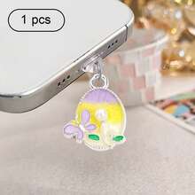 Pearl Butterfly Flower Phone Dust Plug, Painting Style Phone Charging Port Decor Unique Accessory, Anti-Lost Pendant Compatible With All Phone Models - Multicolor - View 14