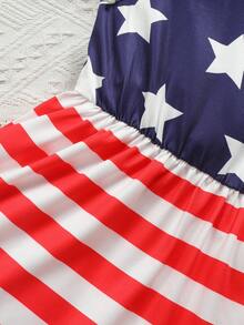 Young Girls' Independence Day Star Spangled Flag Print Bow Decor Dress, Suitable For Summer Outdoor Activities And Holiday Gifts - Blue - View 5
