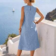 Vestido informal sin mangas con doble bolsillo para vacaciones para mujer - Albaricoque - Ver 3