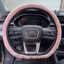 1pc Fluffy Soft Cute Panda/Kitten Ear Car Steering Wheel Cover, 14-15 Inch, Pink/Black/Gray, Car Interior Accessory, Winter - Protective Case - View 9