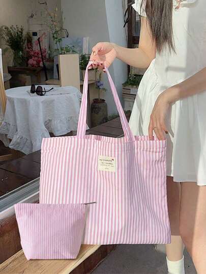 Vintage Striped Canvas Tote Bag For Women, Large Capacity Red And White Striped Shoulder Bag, Aesthetic Reusable Shopping Bag, Casual Everyday Handbag, Spacious Interior, Lightweight And Durable, Travel, Work, School, Beach, Grocery Shopping, Weekend Outings, Open Design, Easy To Use, Washable Tote Bag, Perfect Gift For Women, Moms, Girls, Summer, Holidays, Back To School, Birthday, Christmas