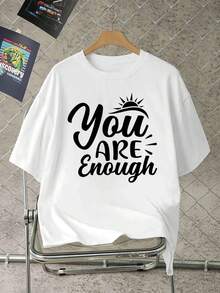 M E N's "You Are Enough" Graphic T-Shirt High Quality Fabric, Loose Fit, Hip-Hop Street Style, Comfortable, Graphic Design - White - View 1