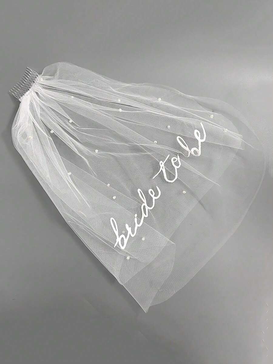 1pc Bachelorette Party Bridal Veil | Double Layer White Letter Veil With Comb, Photo Prop, Romantic Style - Multicolor - View 1