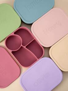 1pc Personalized Customization Name Baby Silicone Bento Box 4-Compartment Baby Lunch Container Meal Box Baby Boys Girls Feeding Tableware - Multicolor - View 4