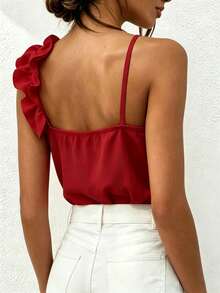 2026 Summer New Sexy Backless Ruffled Camisole Top Casual Red - Red - View 2