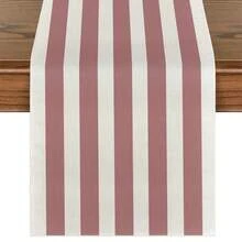1pc,Bohemian Style,Minimalist Striped Table Runner,Microwave Dust Cover,Protective Cover,Rectangular Tablecloth,Washable,Suitable For Home Dinner,Coffee Table,Kitchen And Dining Room Decor,Dining Table Decor Party And Scene Decoration,Home Decor,Outdoor Patio Table Runner Decor,Entryway Decor,Fireplace Mantel Decor - Smoked Rose Pink - View 3